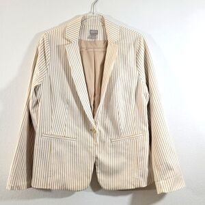 CHICO'S coastal tan striped cotton blend tab-sleeve single-button lined blazer